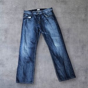 USA Hudson Wilde Relax Straight Jeans Mens Button Fly Denim Blue Dark Wash 34x32